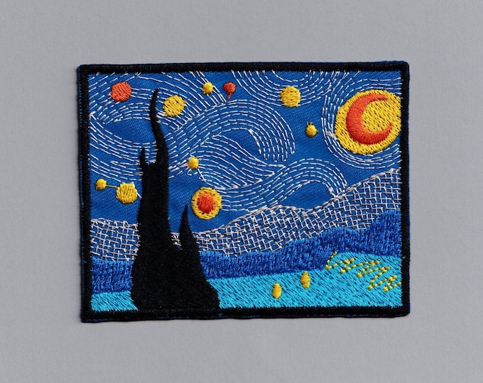 Large Vincent Van Gogh Starry Night Embroidered Patch Iron On or Sew On Clothing Backpack Patch Rectangle