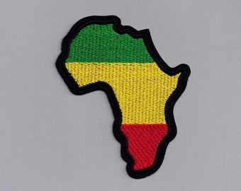 Embroidered Tricolour Rasta Africa Map Patch Iron-on African Continent Applique Patch