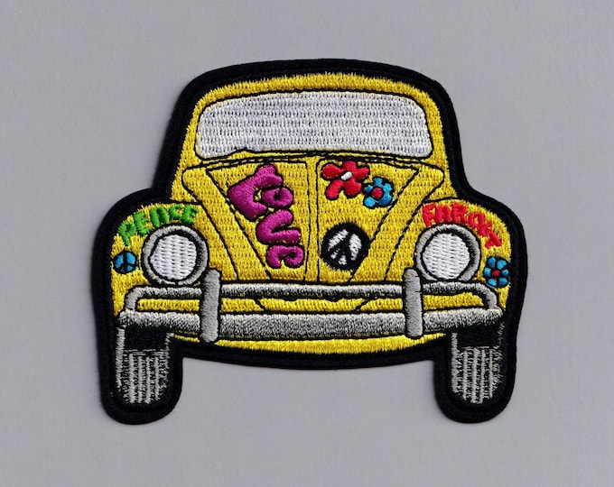 Embroidered Iron-On 60s Hippy Car Patch Peace Applique Patch