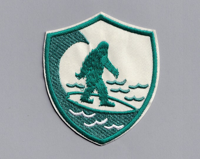 Blue Shield Bigfoot Patch Iron-on Embroidered Sasquatch Applique Crest Patch