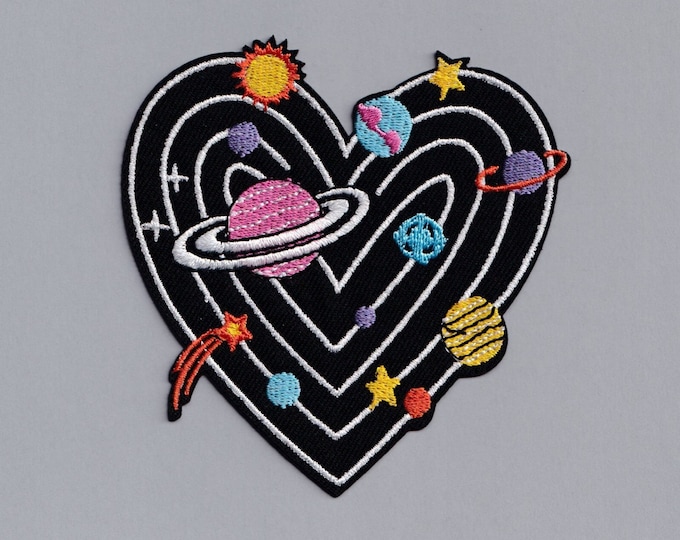 Solar System Patch Embroidered Iron-on Space Heart Applique Patches
