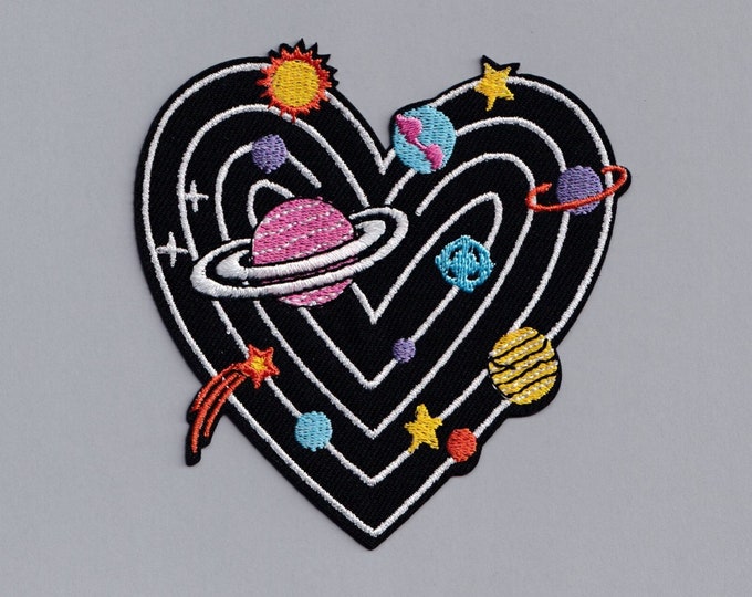 Solar System Patch Embroidered Iron-on Space Heart Applique Patches