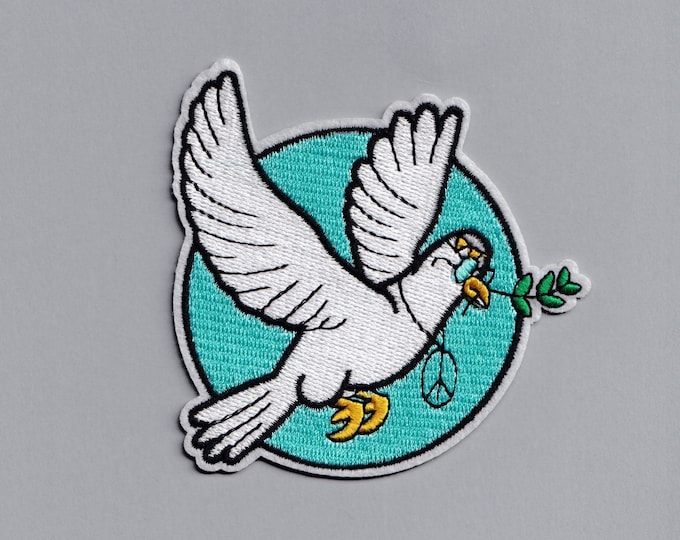 White Dove Embroidered Iron-on Peace Symbol Hippy Patch Applique