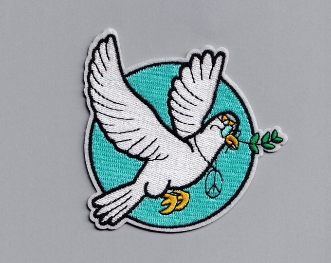 White Dove Embroidered Iron-on Peace Symbol Hippy Patch Applique