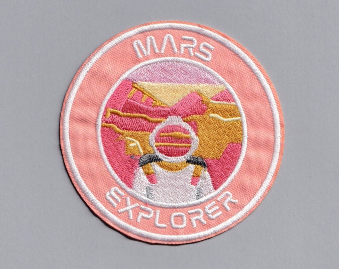 Pink Embroidered Mars Explorer Space Travel Patch Applique Iron-on Girls Planet Space Exploration
