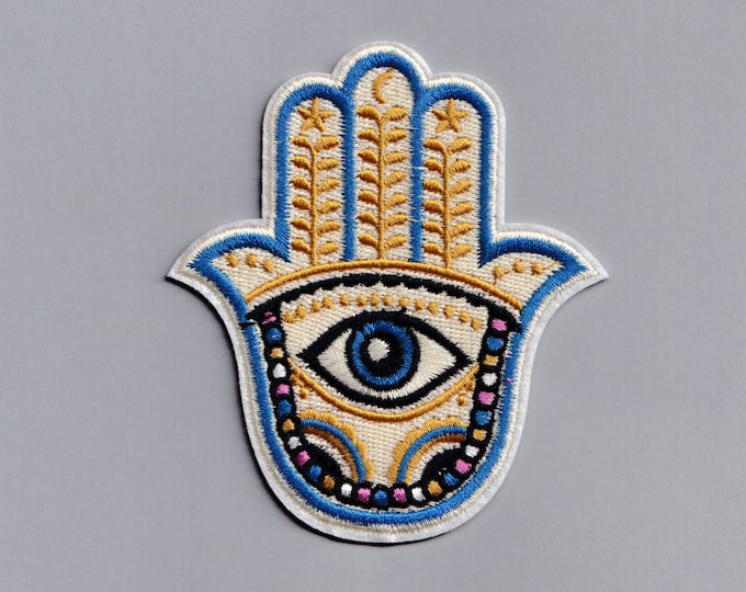 Large Hamsa Hand Patch Applique Iron-on Embroidered Hand of Fatima Patches