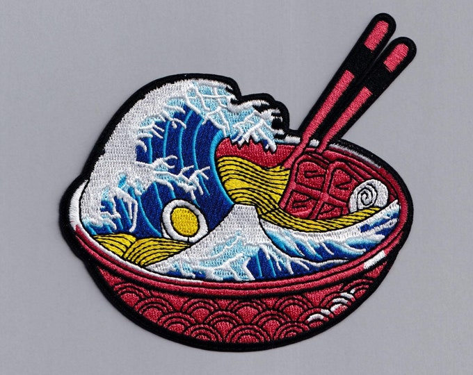 Large Ramen Great Wave Patch Iron-on Embroidered Japanese Food Ramen Patches
