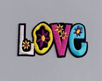 Colourful Embroidered Hippy Peace Word Patch Large Iron-On Flower Power Applique