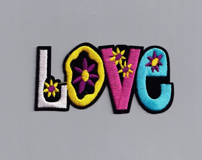 Colourful Embroidered Hippy Peace Word Patch Large Iron-On Flower Power Applique