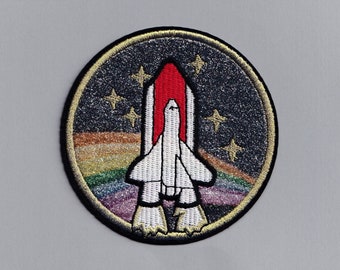 Large Glittery Space Shuttle Patch Iron-On Embroidered Space Rocket NASA Patch