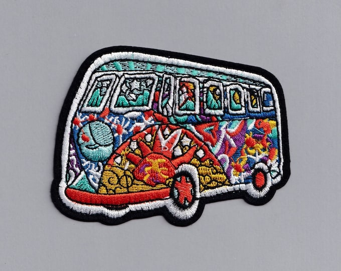 Psychedelic Hippy Retro Campervan Patch Embroidered Iron-on Sixties Hippy Applique Patch