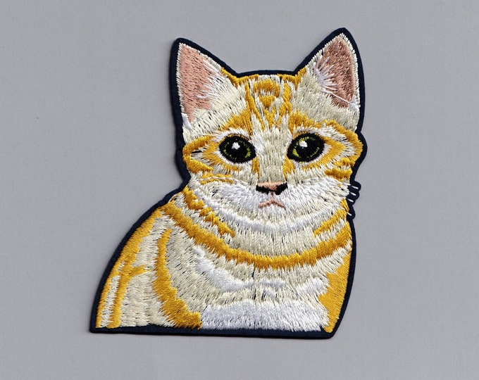 Embroidered Ginger Cat Patch Iron-on Kids Orange and White Tabby Cat Applique Patch