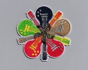 Large Embroidered Iron-on Guitar Patch Applique Music Hippy