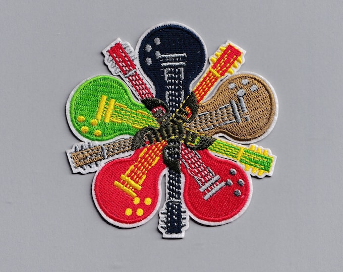 Large Embroidered Iron-on Guitar Patch Applique Music Hippy