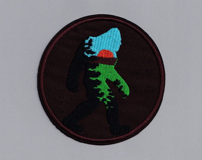 Large Brown Sasquatch Silhouette Patch Bigfoot Forest Applique Patch