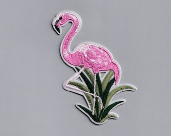 Large Pink Flamingo Patch Applique Iron on Embroidered Flamingo Animal Patch