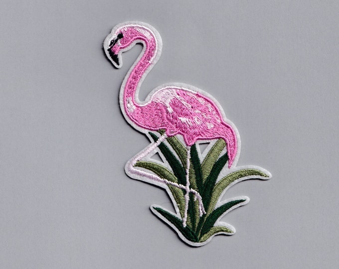 Large Pink Flamingo Patch Applique Iron on Embroidered Flamingo Animal Patch