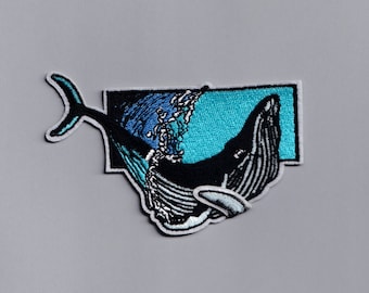Large Embroidered Iron-on Whale Patch Applique Ocean Blue Whale Patches