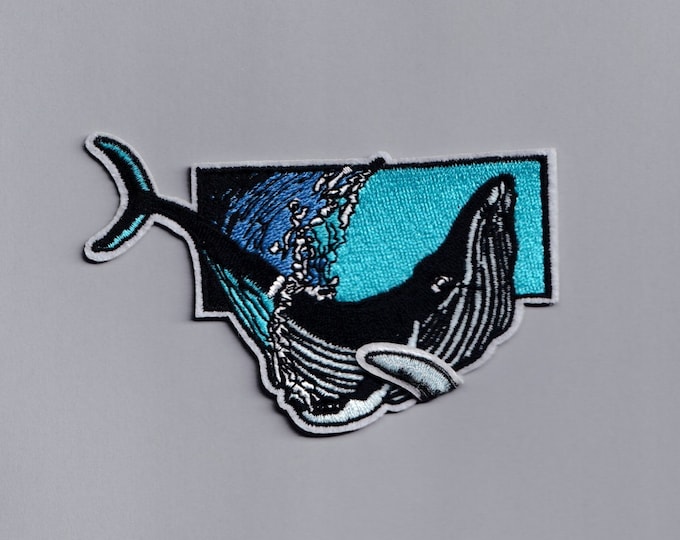 Large Embroidered Iron-on Whale Patch Applique Ocean Blue Whale Patches