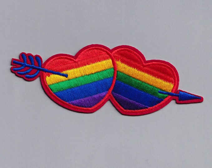 Embroidered Iron-on LGBTQ Gay Pride Arrow Patch Applique Rainbow Flag Cupid Love