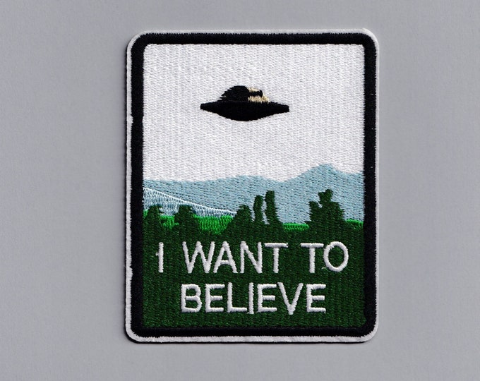 Rectangle I Want To Believe Patch Iron On Embroidered UFO Alien Patch Applique