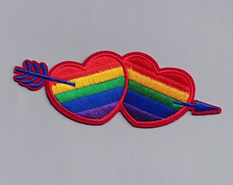 Embroidered Iron-on LGBTQ Gay Pride Arrow Patch Applique Rainbow Flag Cupid Love