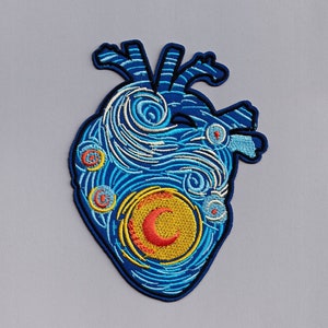 Large Van Gogh Starry Night Heart Patch Iron-on Embroidered Vincent Van Gogh Patch Applique