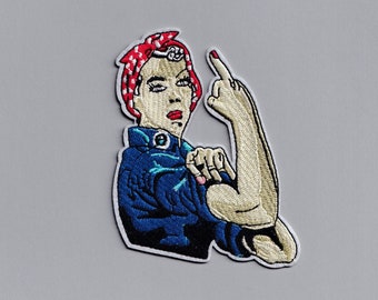 Rosie The Riveter Middle Finger Patch Applique Feminist Womens Rights Up Yours Patch