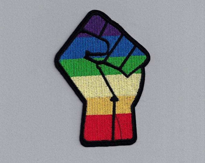 Iron On Rainbow Flag Raised Fist LGBTQ Patch Embroidered Gay Rights Applique