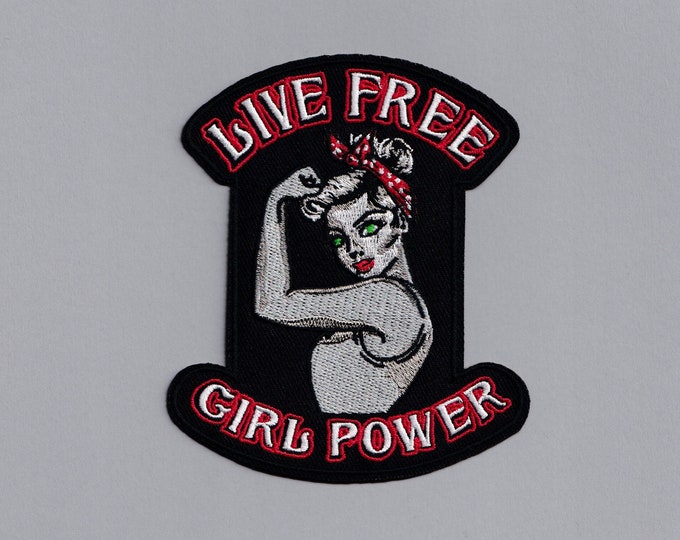 Live Free Girl Power Biker Patch Iron-on Embroidered Feminist Strong Woman Biker Applique Patches