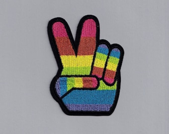 V for Victory Peace Hand LGBTQ Patch Rainbow Flag Gay Pride Gay Rights Patch Applique