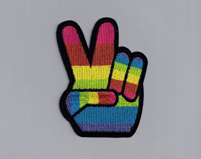 V for Victory Peace Hand LGBTQ Patch Rainbow Flag Gay Pride Gay Rights Patch Applique