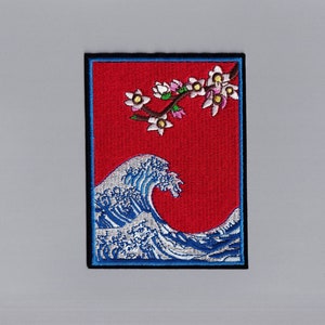 Hokusai Kanagawa Great Wave Patch Iron-on Japan Art Ukiyo-e Patch Large Rectangle Applique