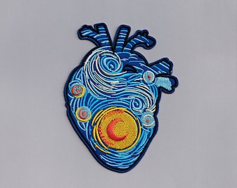 Large Van Gogh Starry Night Heart Patch Iron-on Embroidered Vincent Van Gogh Patch Applique