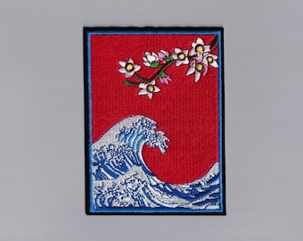 Hokusai Kanagawa Great Wave Patch Iron-on Japan Art Ukiyo-e Patch Large Rectangle Applique