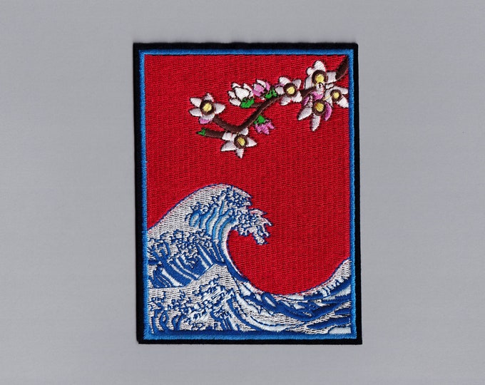 Hokusai Kanagawa Great Wave Patch Iron-on Japan Art Ukiyo-e Patch Large Rectangle Applique