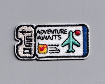 Petite Embroidered Iron-on Plane Ticket Travel Patch Applique Backpacking Airplane