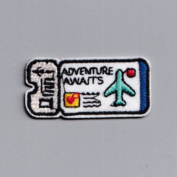 Petite Embroidered Iron-on Plane Ticket Travel Patch Applique Backpacking Airplane