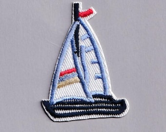 Petite Blue Sailing Boat Patch Applique Cute Embroidered Iron-on Sail Boat Applique Patches