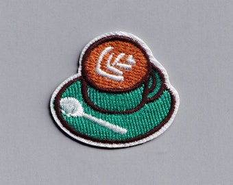 Groene koffiekoppatch appliqué opstrijkbare geborduurde kopje koffiepatches