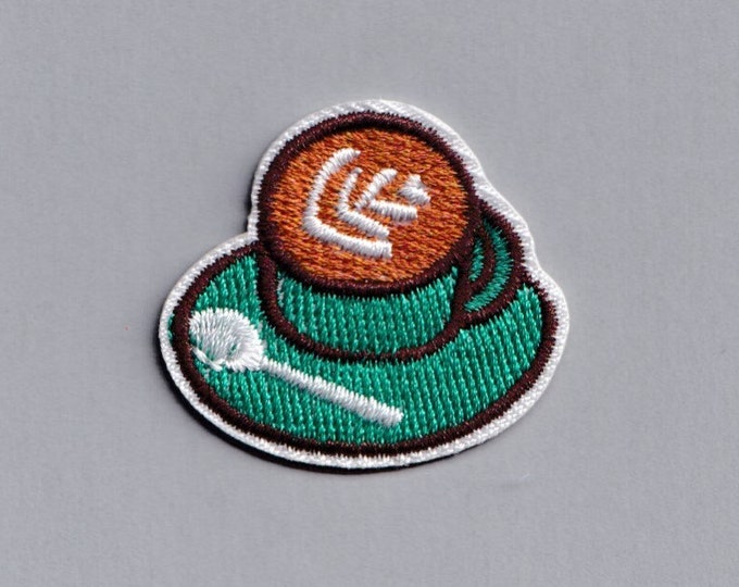 Green Coffee Cup Patch Applique Iron-on Embroidered Cup of Coffee Patches