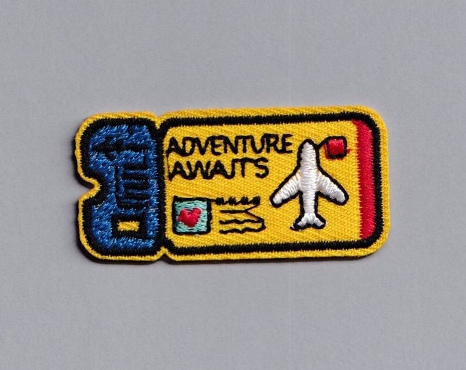 Petite Plane Ticket Travel Patch Applique Backpacking Airplane Embroidered Iron-on