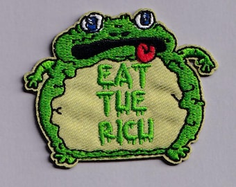 Eat The Rich Frog Patch Iron On Embroidered Socialist Left Wing Applique Patches