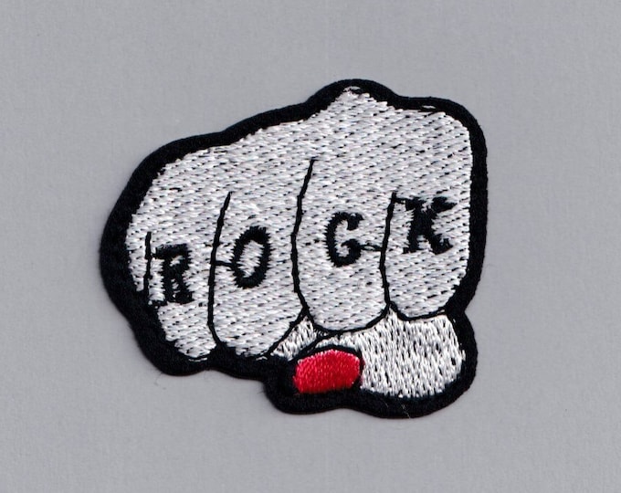 Embroidered Iron on Rock Music Fist Patch Applique