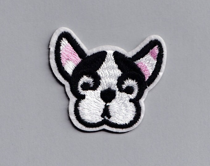 Cute Petite Boston Terrier Dog Patch Embroidered Animal Applique