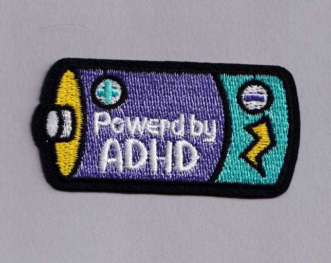 Powered by ADHD Patch Iron-on Embroidered ADHD Neurodiversity Applique Patches