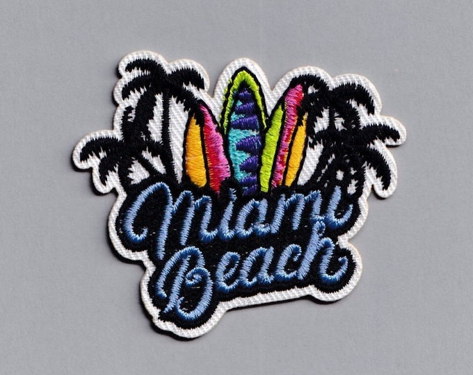 Embroidered Iron-on Miami Beach Patch Applique Travel Backpacking Patches