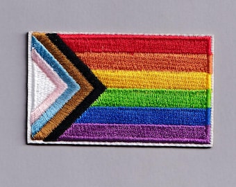 Progress Pride Flag Patch Embroidered Iron On LGBTQ Applique Patches Gay Pride
