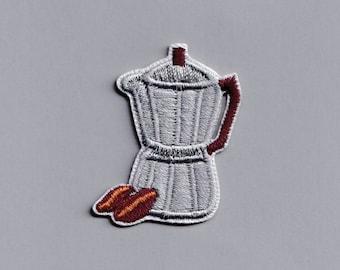 Petite Coffee Moka Pot Patch Embroidered Iron-on Coffee Maker Applique Patches