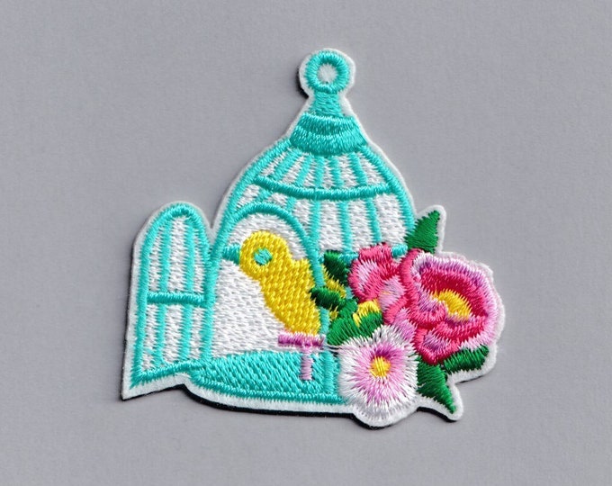 Cute Birdcage Patch Embroidered Iron-on Bird Cage Patch Applique